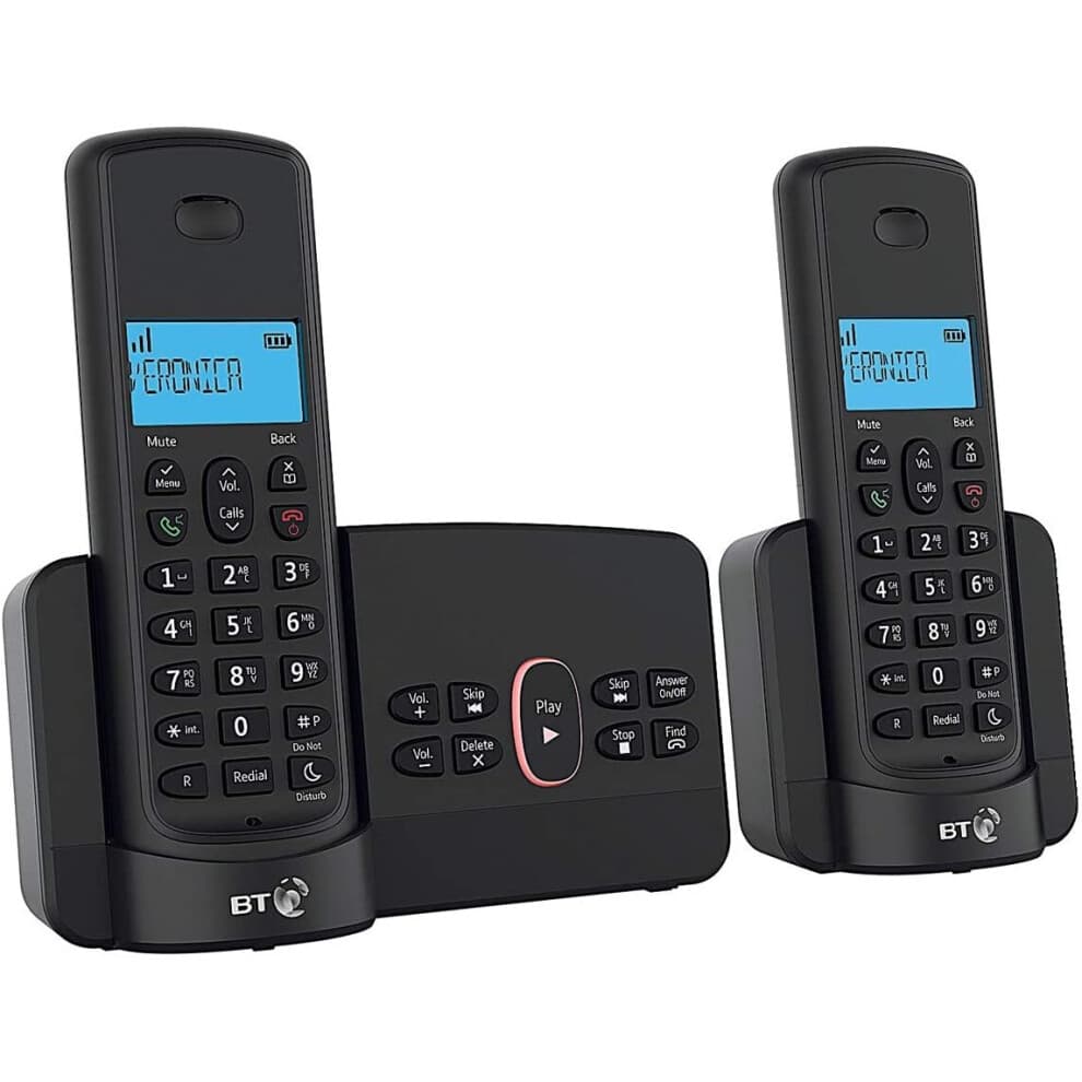 BT Home Phone Twin Pack - Nuisance Call Blocking, 12-Minute Answer Machine with Remote Access, Do Not Disturb, 1.6 inch Blue Backlit Screen (C-094187)