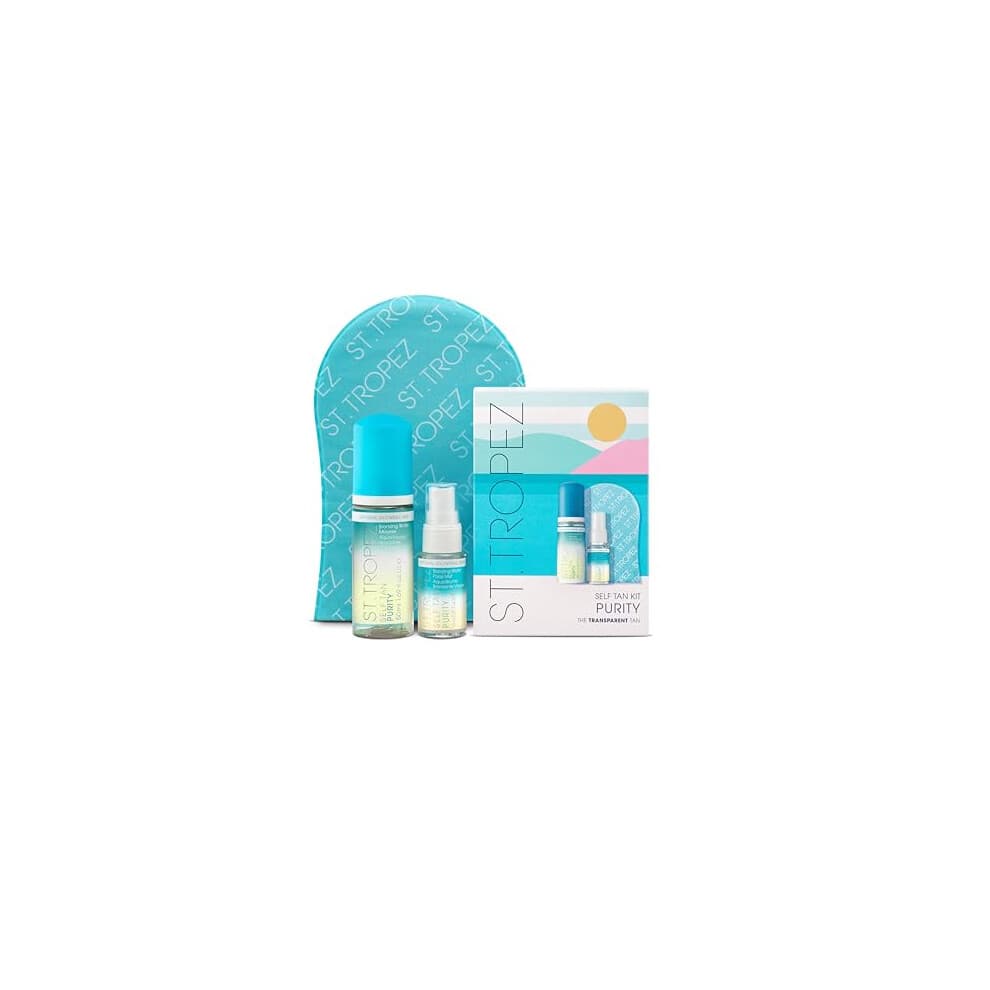 Self Tan Purity Starter Kit, Travel Size, Tanning Bronzing Water Mousse 50ml, Face Mist 14ml, Applicator Mitt, Vegan, Natural & Cruelty Free