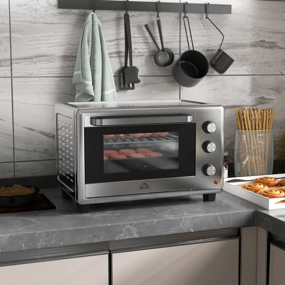 HOMCOM 30L Mini Oven with Adjustable Temperature, 60 Min Time 1600W, Silver