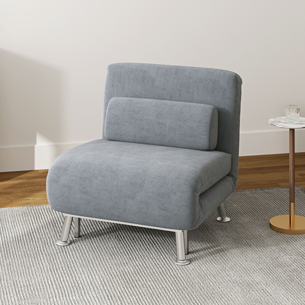 HOMCOM Folding 5 Position Convertible Sleeper Bedroom Chair Bed Grey