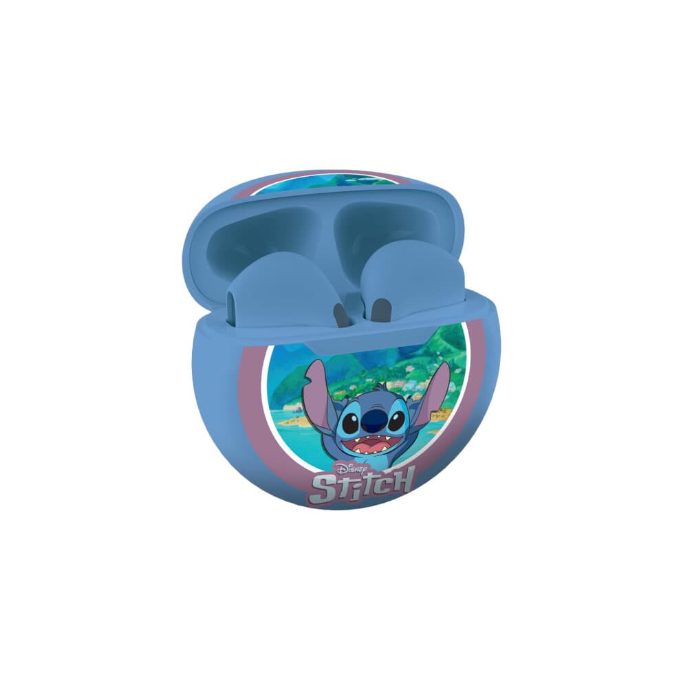 LEXIBOOK, Disney Stitch, Wireless Stereo Earbuds, Ideal Quality Sound, Integrated Microphone, Touch Control, Charging Case, Sound Level Limited at 85