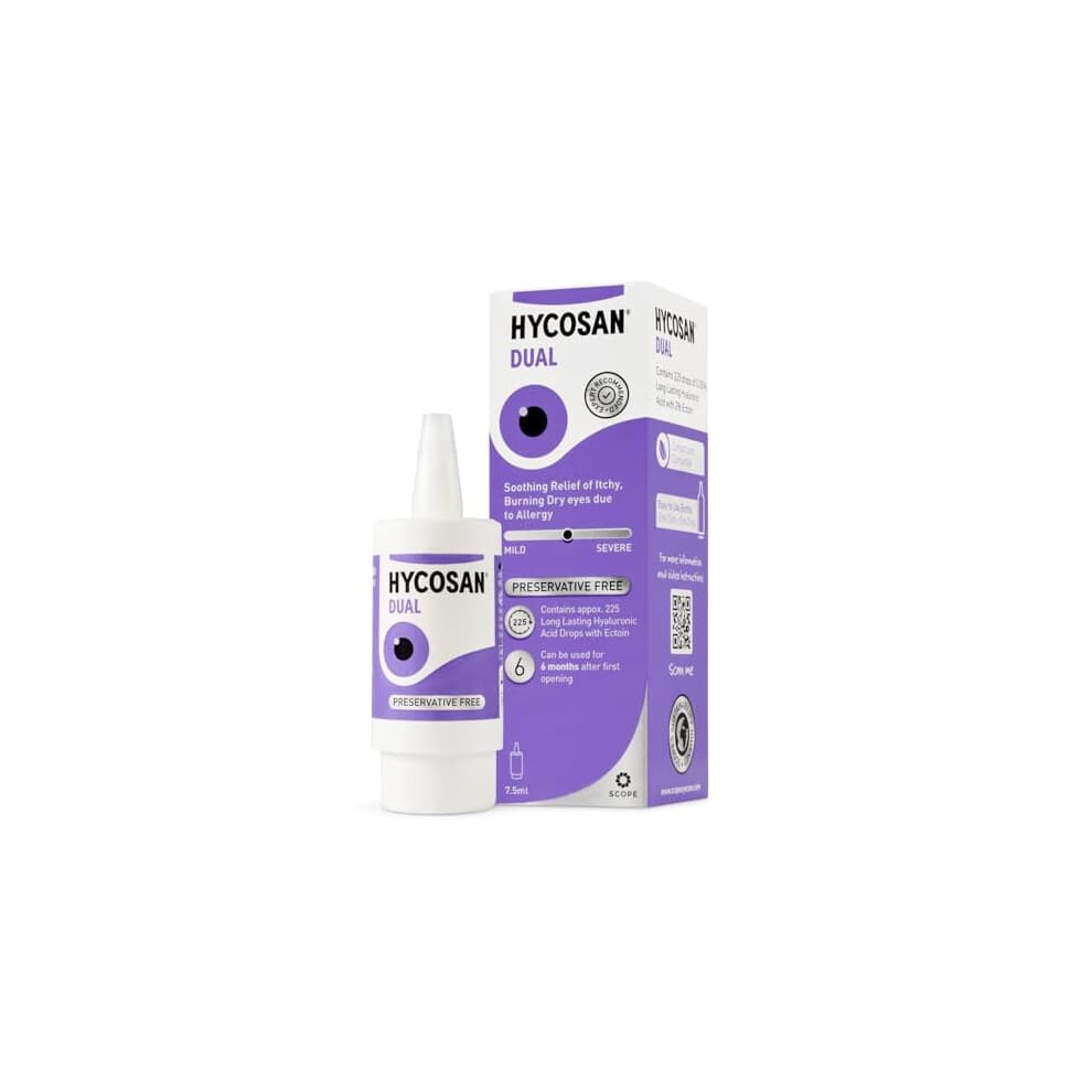 Hycosan Dual - Double Action Eye Drops with Hyaluronic Acid and Ectoin for Soothing Relief of Itchy, Burning or Dry Eyes Due to Allergens - Preservat