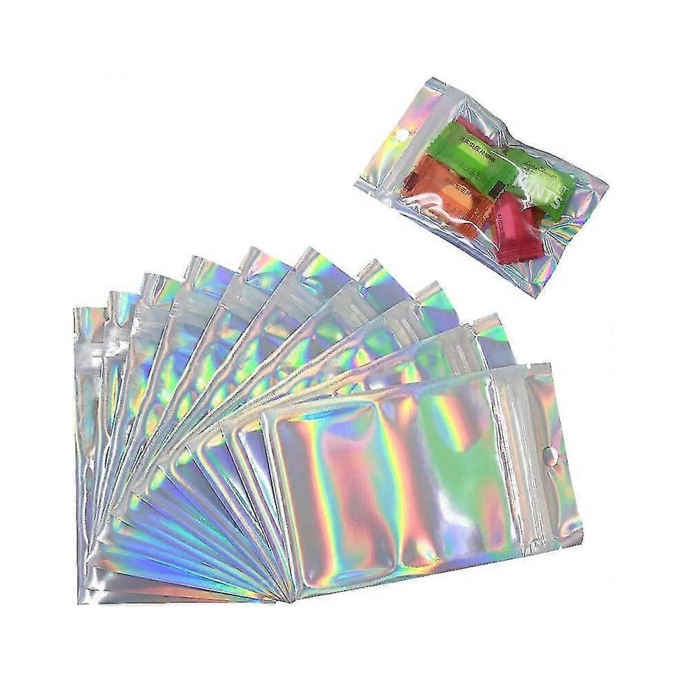 (As show, One size) 100pcs Large Resealable Smell Proof Mylar Bags. Holographic Color Foil Ziplock 8*13cm