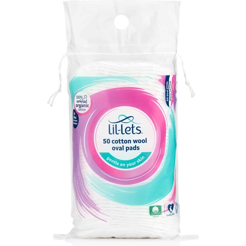 Lil-Lets Organic Cotton Wool Oval Pads 50 Extra Large