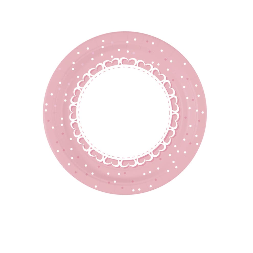 8 Pink Heart Paper Plates 23 cm