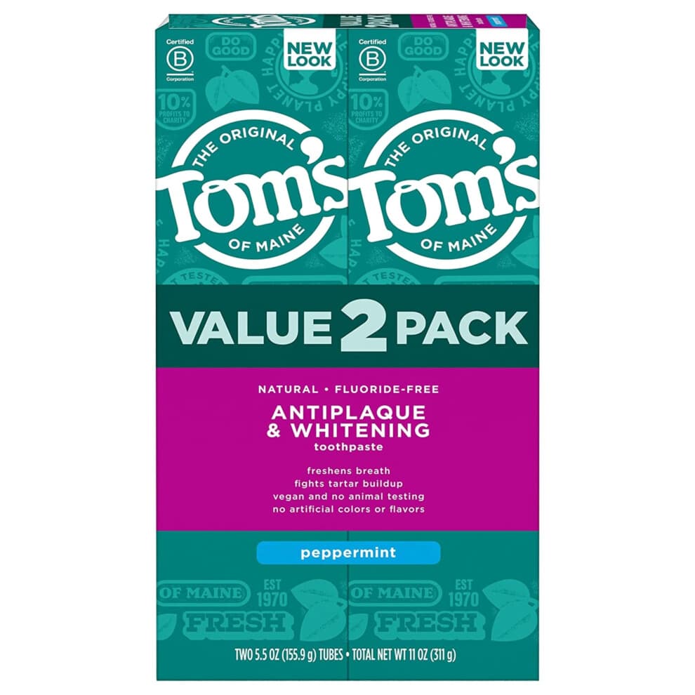 Tom's of Maine Fluoride-Free Antiplaque & Whitening Natural Toothpaste Peppermint 5.5 oz. 2-Pack