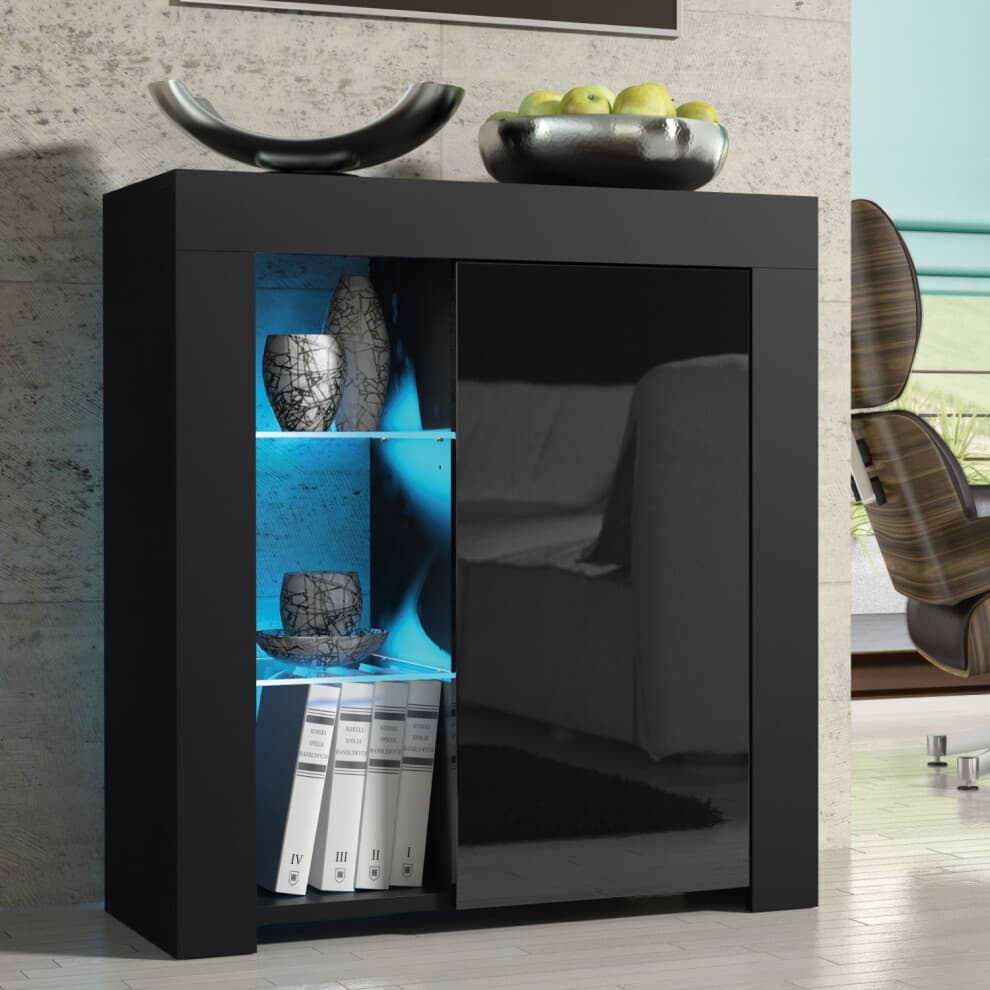 Serene 83cm Sideboard LED - Black Gloss Doors