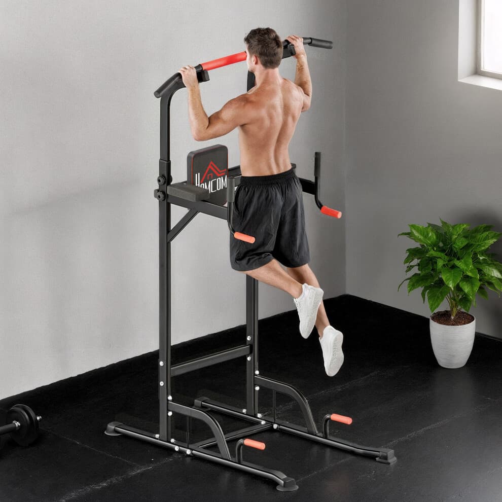HOMCOM Power Tower Station Pull Up Bar w/Adjustable Height for Home Gym Workout