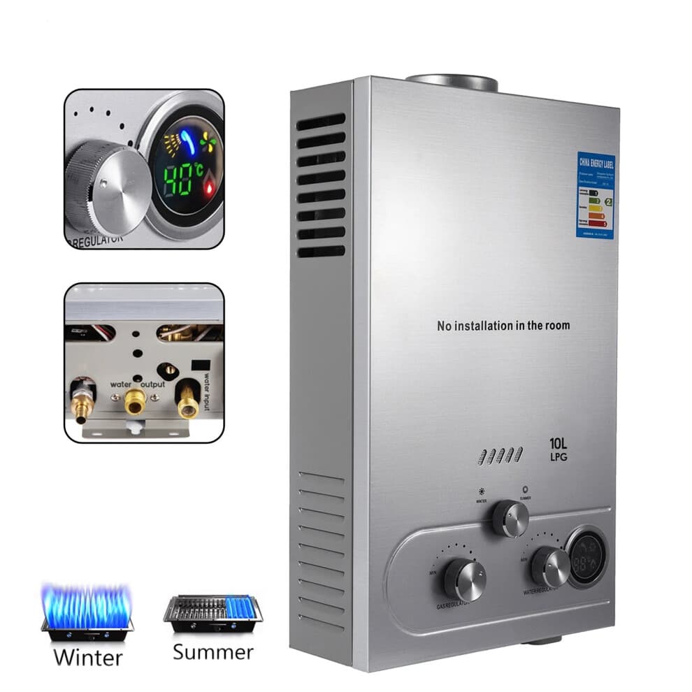 Stainless Steel LPG Water Heater Kit - Available in 6L, 8L, 10L, 12L, 16L, 18L for Propane & Butane