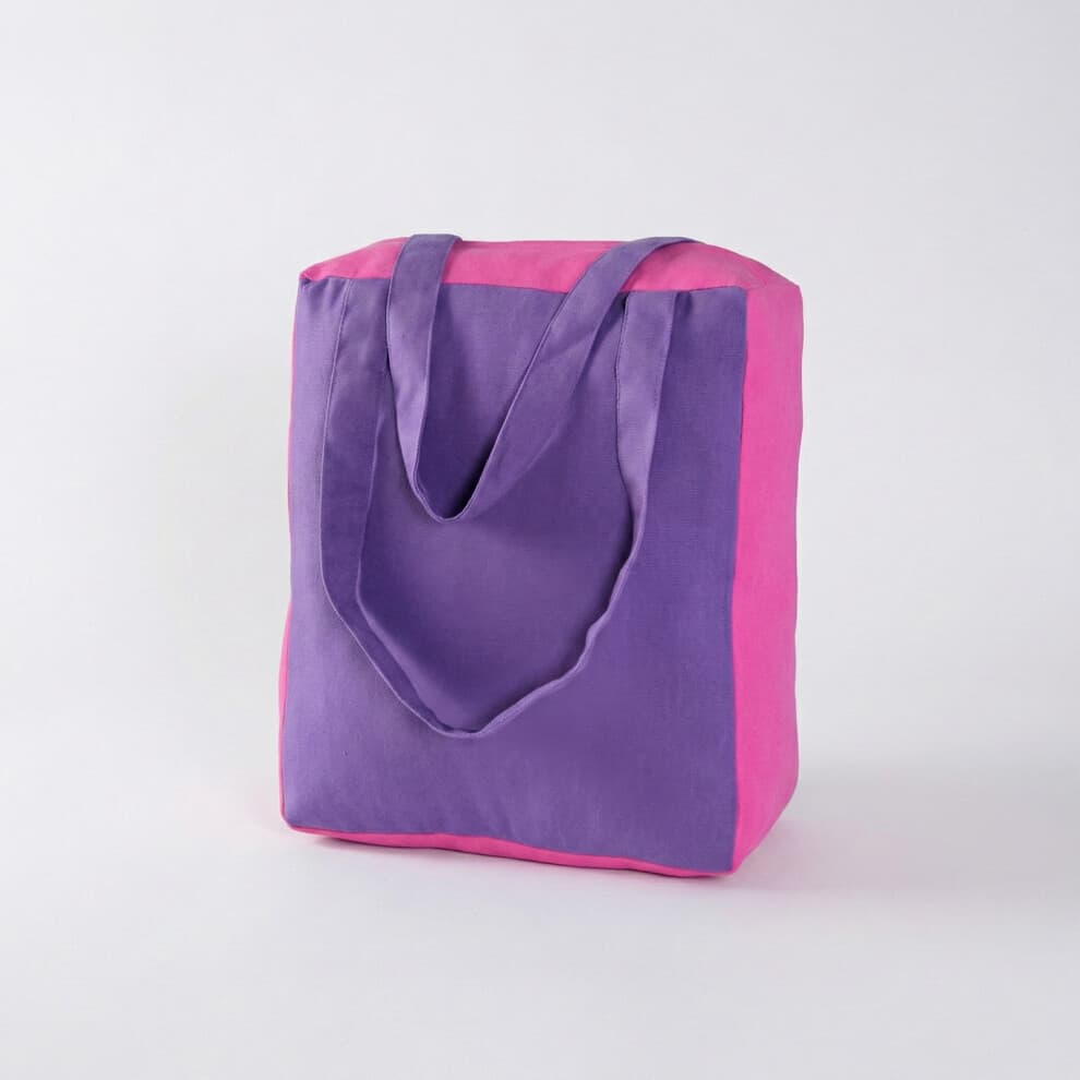 (27 x 32 x 11 cm) Cotton Solid Purple & Pink Design Shopping Bag