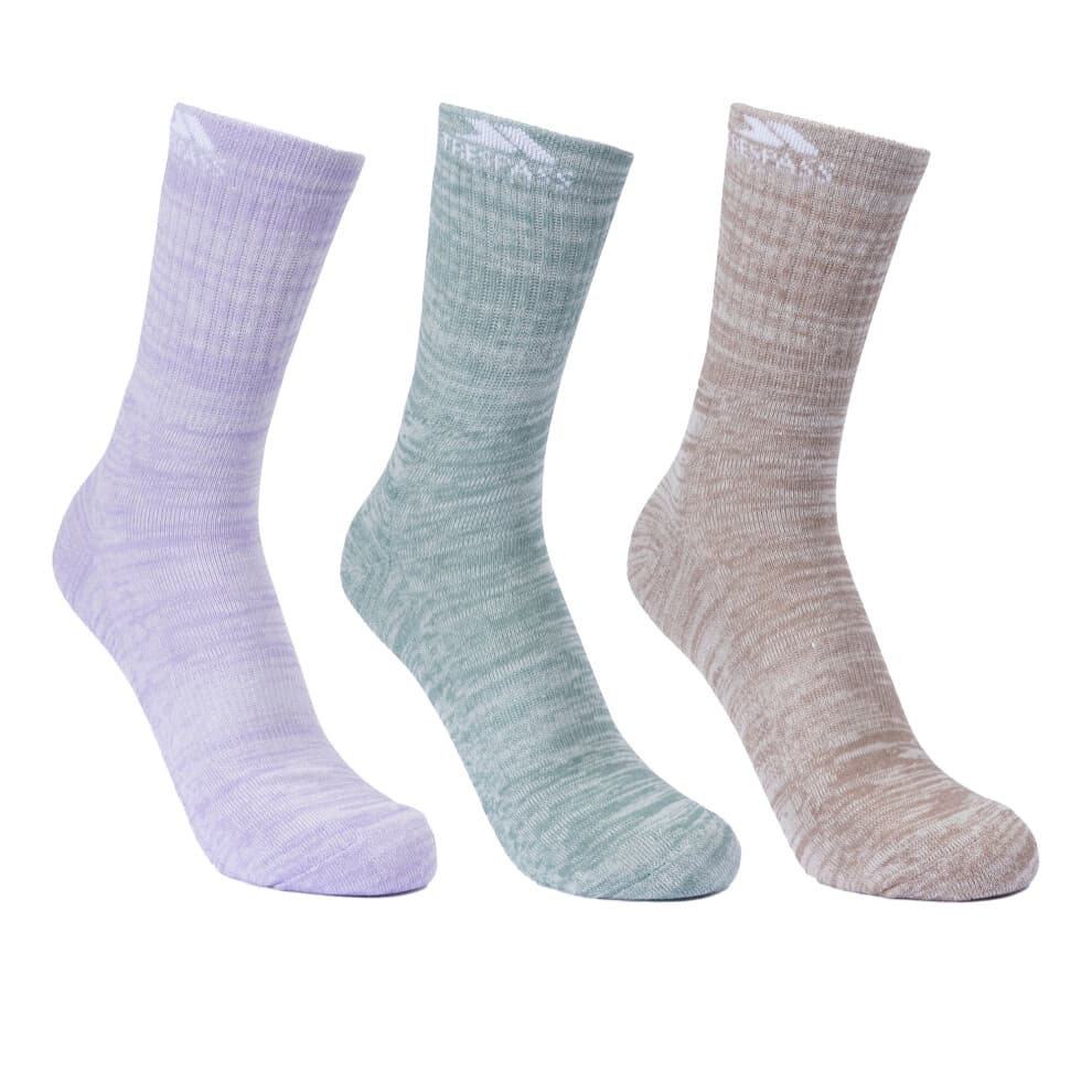 (6-9 UK, Spruce Green/Oatmeal/Gelsomino Melange) Trespass Womens/Ladies Helvellyn Trekking Socks (Pack Of 3)