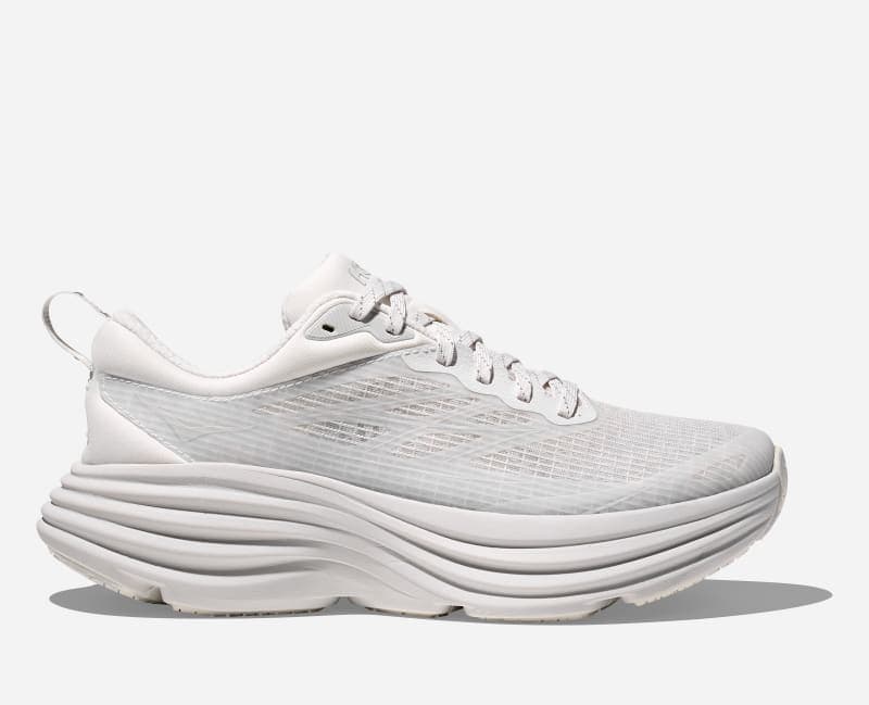 HOKA Stealth/Tech Bondi 8 Caged Lifestyle Shoes in White/Cosmic Grey, Size 5
