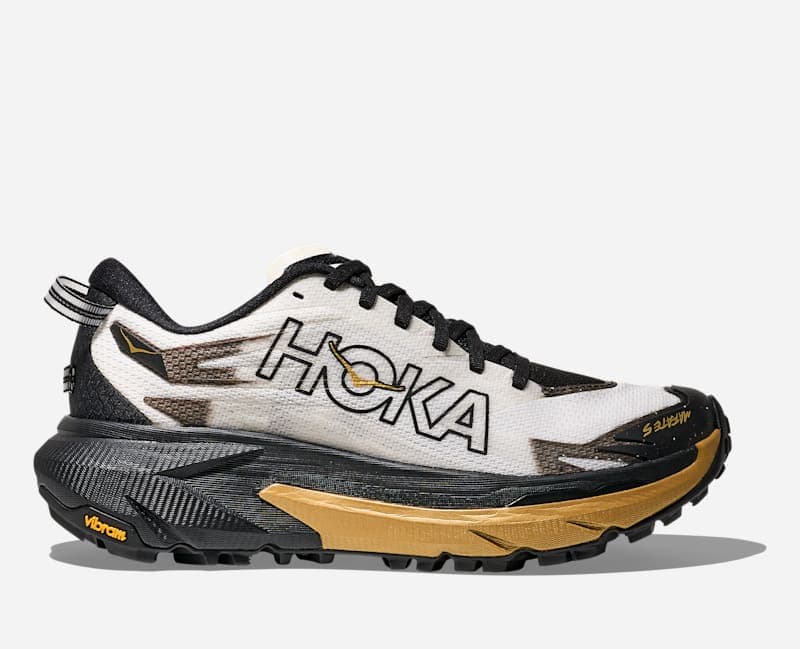 HOKA Women's Mafate 5 Trail Shoes in Black/Gold, Size 9