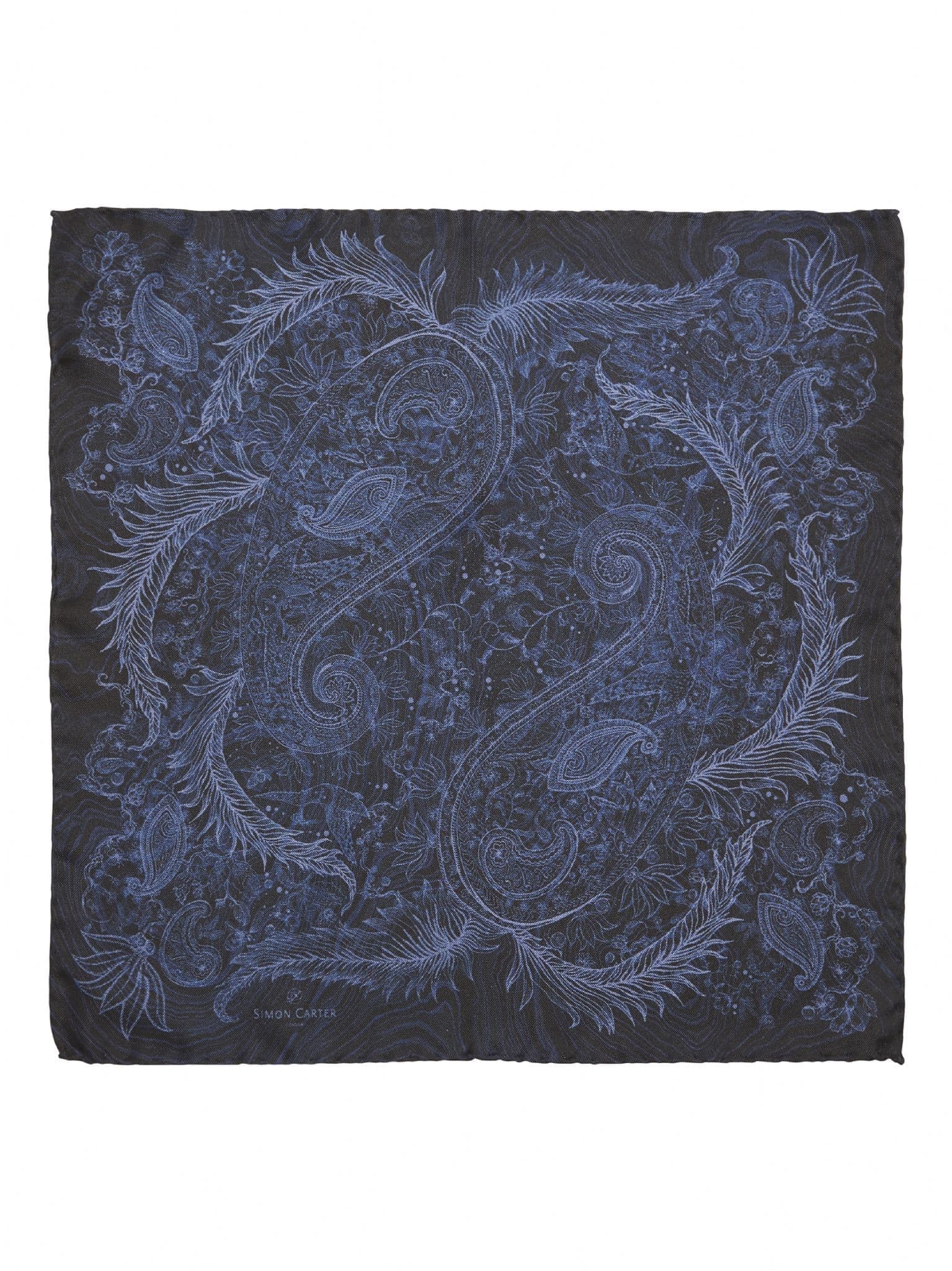 Night Paisley Silk Pocket Square Navy