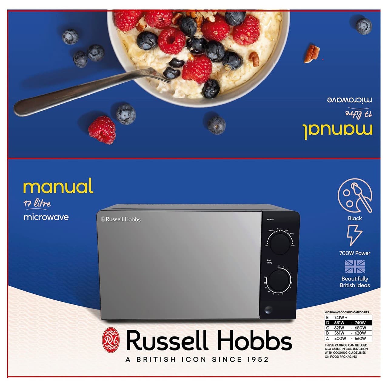 Russell Hobbs Full Black Manual Microwave 17l