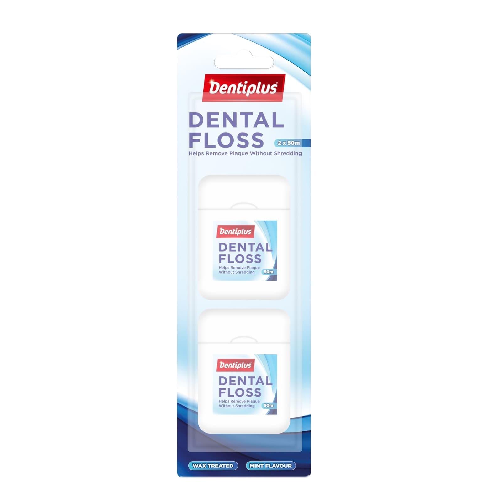 Dental Floss Pack Of 2 x 50M Dentiplus Wax Treated Mint Flavour Dental Care