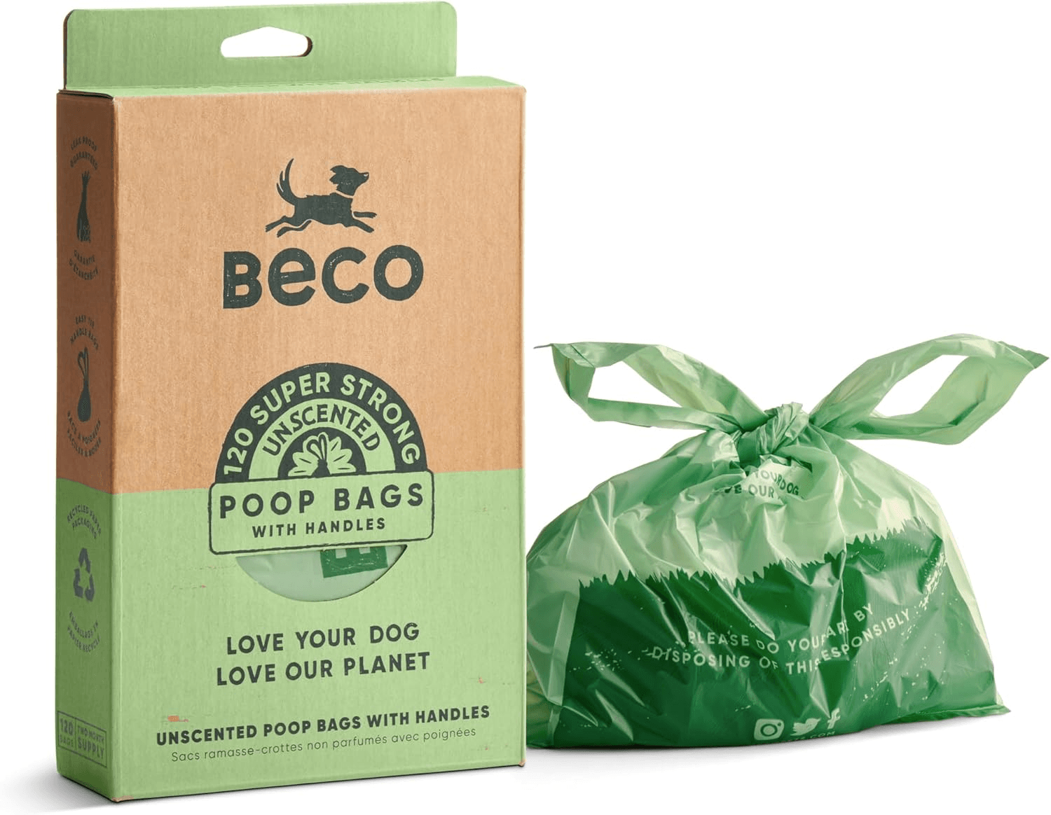 Dog Poo Bags - Strong and Large Poop Bags - 120 Count| Tie Handles| Loose Packed,