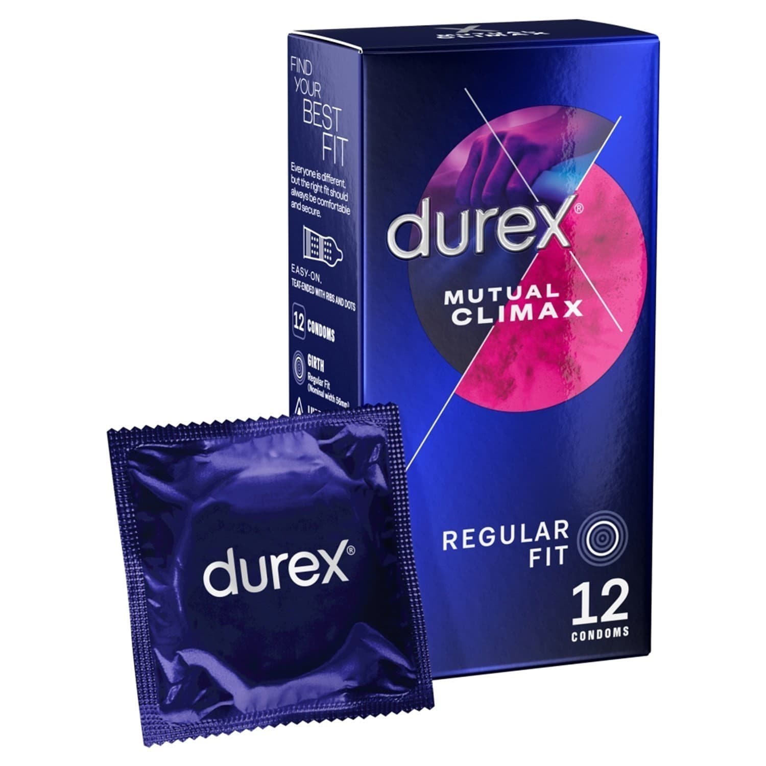 Durex Mutual Climax Condoms Latex Regular Fit Ribbed Dotted Delay Climax 12 Pack