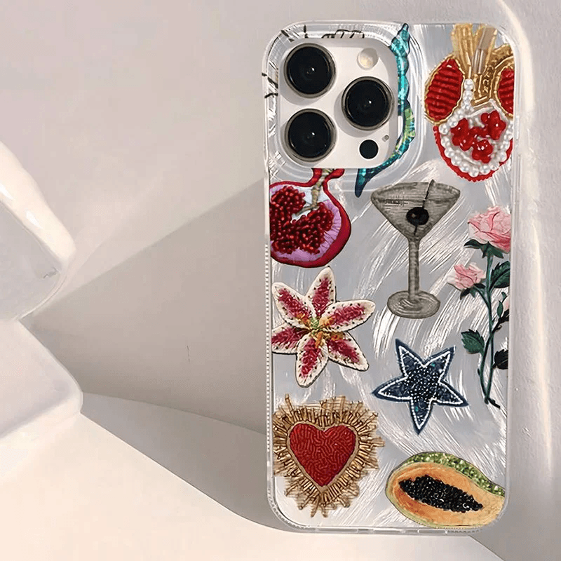 Beaded Heart Flower Phone Case for iPhone 17 Air 16E 16 15 14 Pro Max Cover