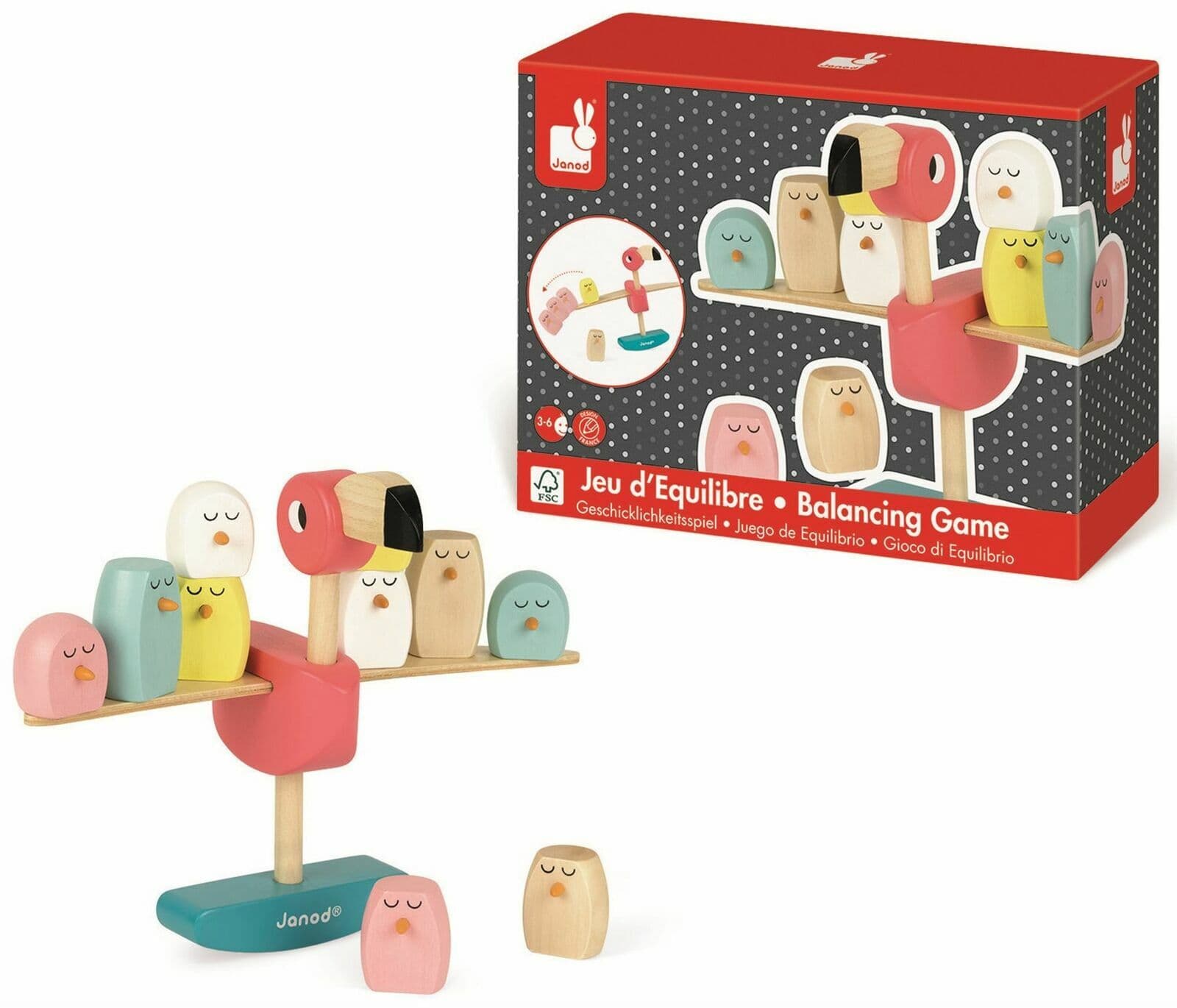 JANOD FLAMINGO BALANCING GAME WOODEN TOY GREAT GIFT ZIGOLOS SUITABLE 3-6 MONTHS