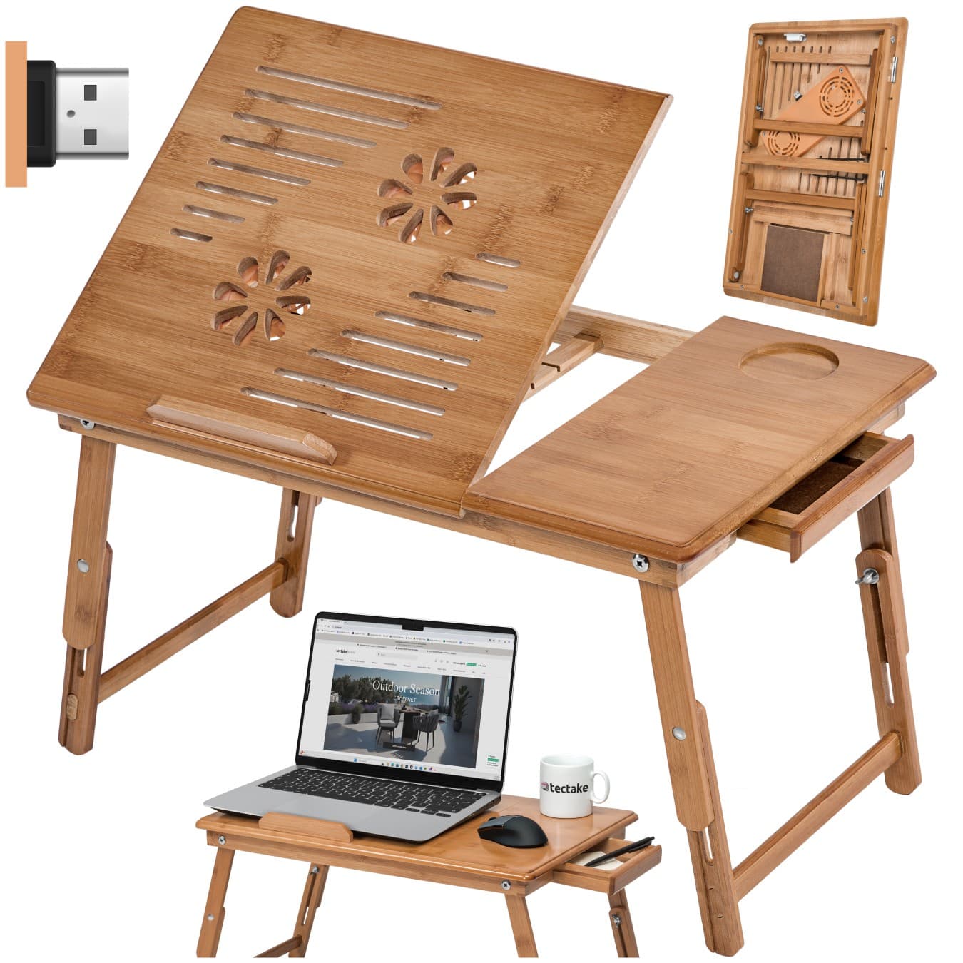 Folding laptop desk notebook computer tablet table tray bed with USB cooling fan