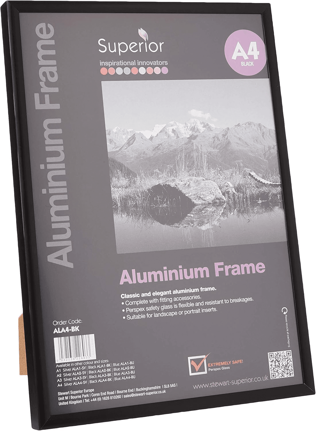 Stewart Superior A4 Brushed Aluminium Picture Frame – Black| with Durable Perspe