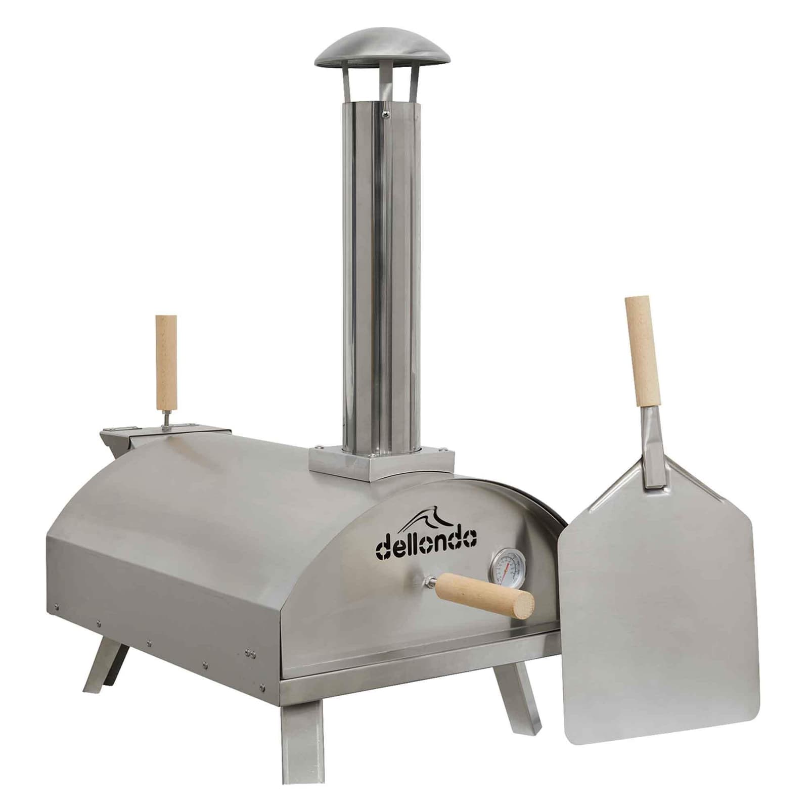 Wood-Fired Pizza Oven 14\" 380°C Portable - Stainless Steel