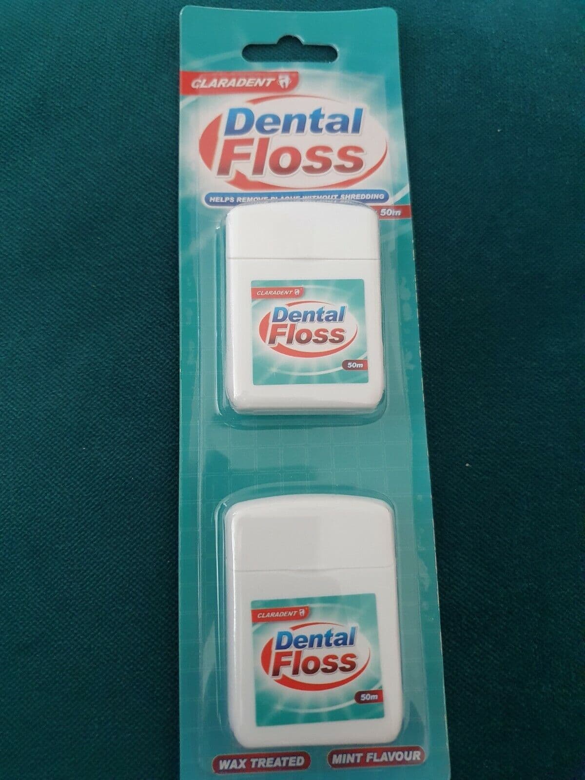 2x PACK 50M DENTAL FLOSS MINT WAX TREATED HELPS REMOVE PLAQUE WITHOUT SHREDDING