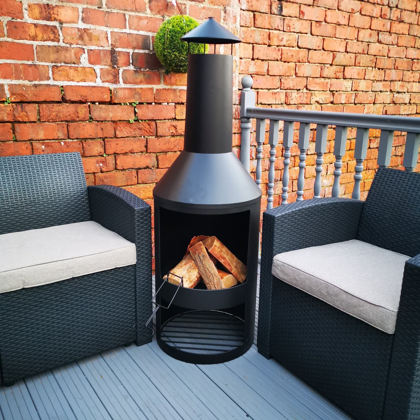 1.4m Outdoor Garden Patio Chiminea Log Burner Fire Pit with Log Store and Cover