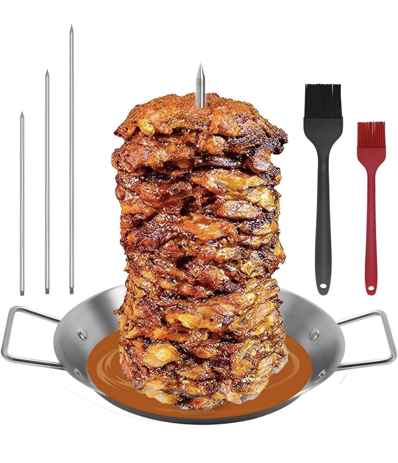 Vertical Meat Skewer Stainless Steel Vertical Skewer Grill Rack Stand with 2 Br