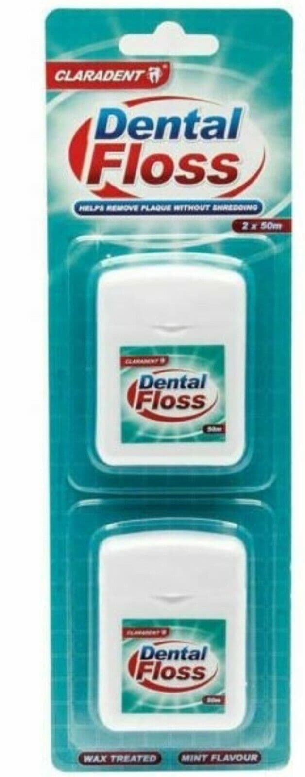 2x PACK 50M DENTAL FLOSS MINT WAX TREATED REMOVE PLAQUE WITHOUT SHREDDING CLARAD