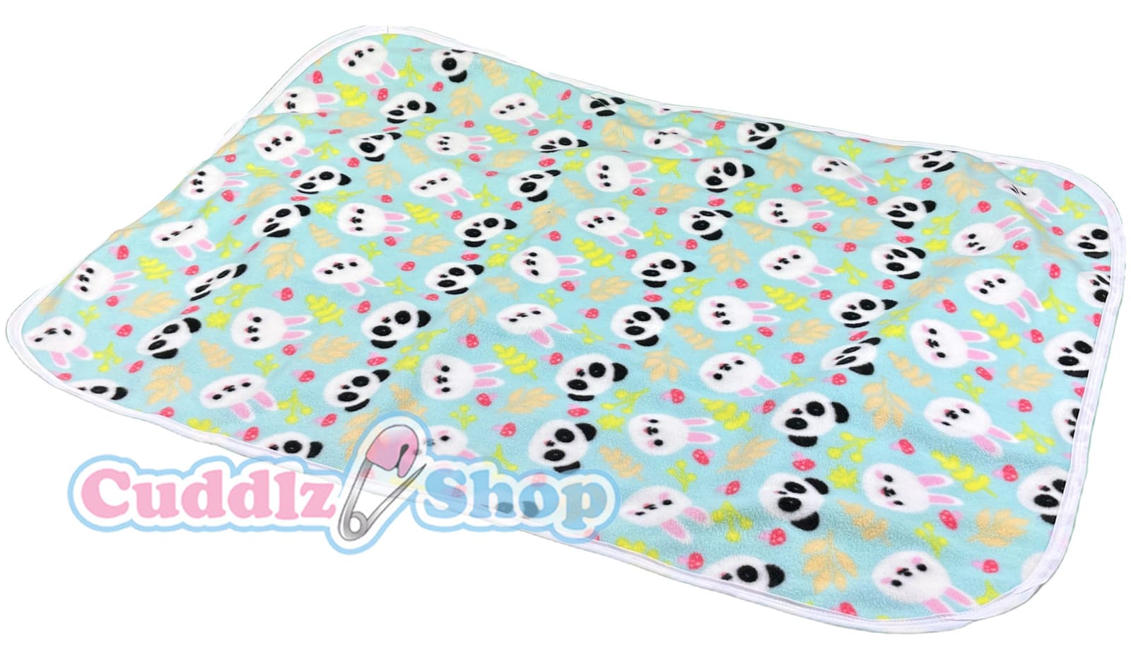 Cuddlz Mint Panda Bunny Pattern Fleece Adult Sized Changing Play Mat Reversible
