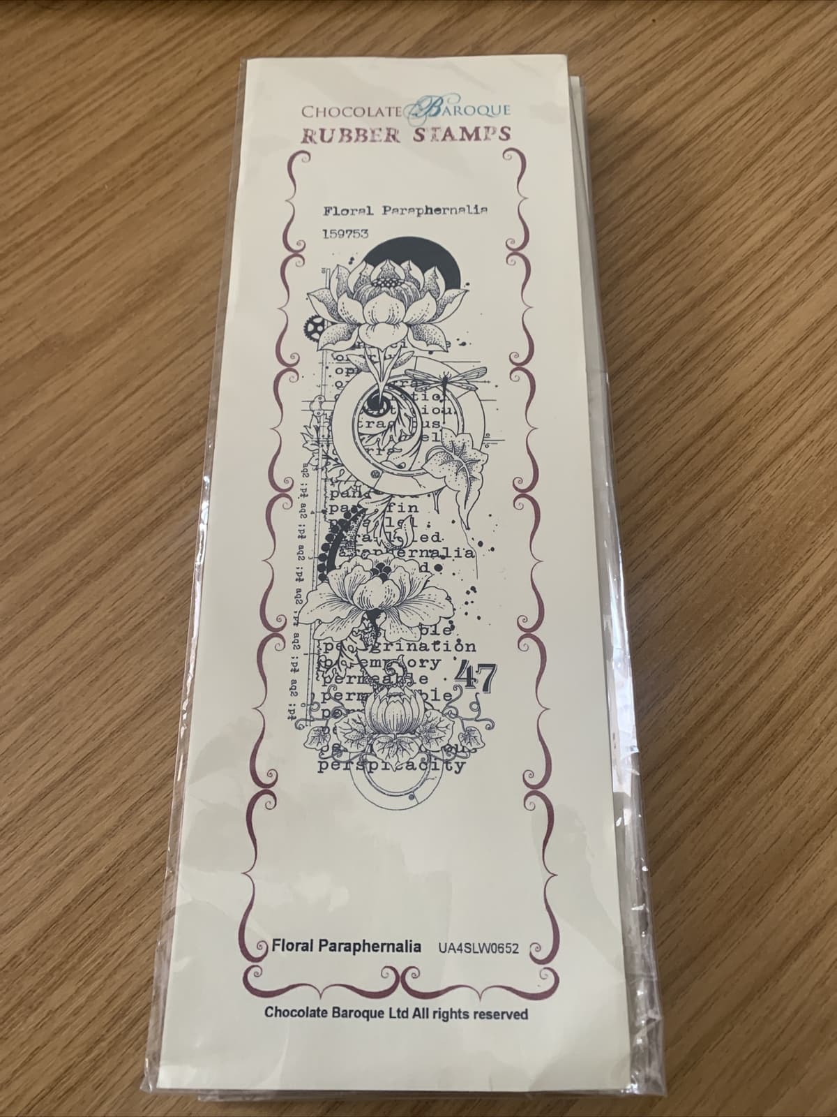 Chocolate Baroque Grey Rubber Stamp Unmounted - floral Paraphernalia- NEW