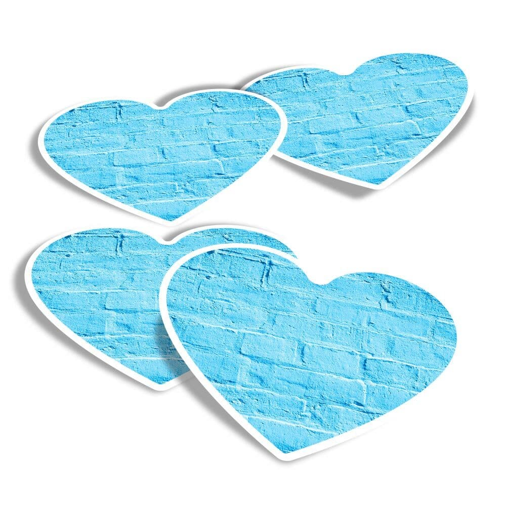 4x Heart Stickers - Blue Brick Wall Art Concept #21252