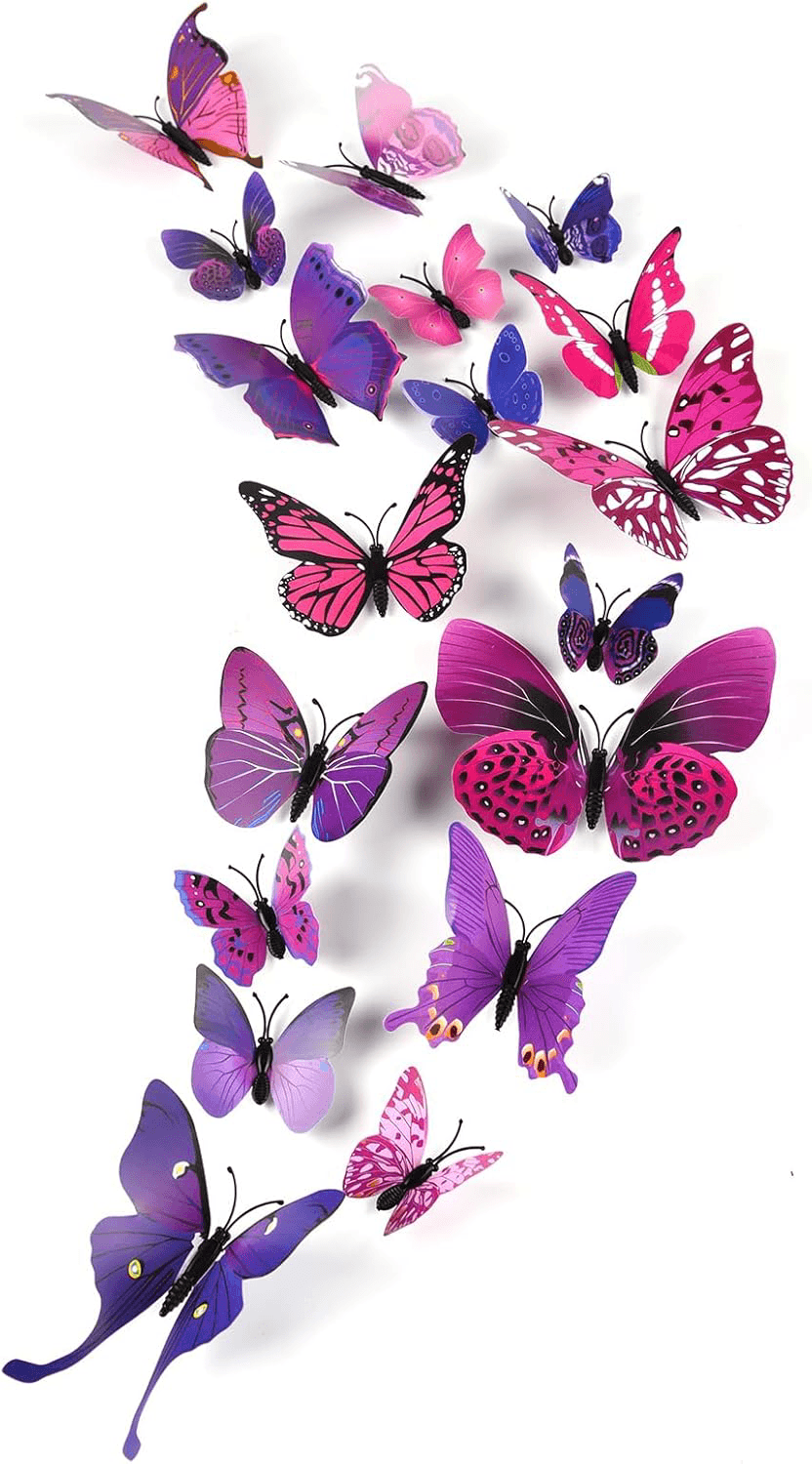 PLULON 48 PCS 3D Butterfly Wall Stickers Bedroom Accessories for Kids Girls DIY