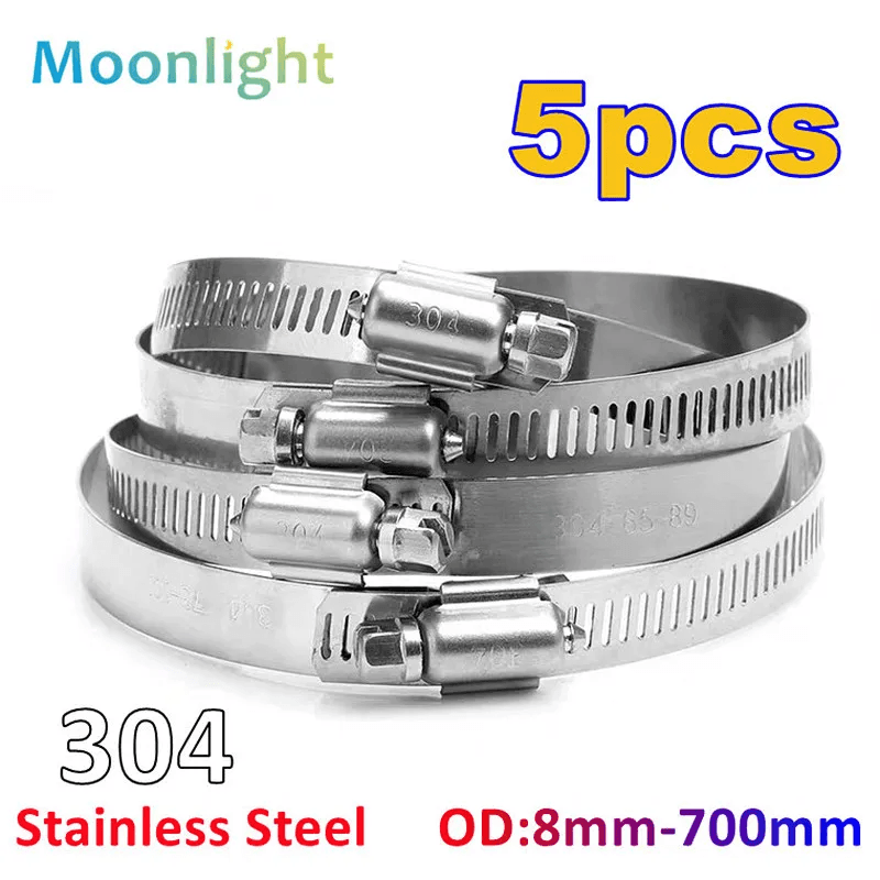 5Pcs 8Mm-700Mm Pipe Clamps Heavy Duty Stainless Steel Hose Clips Car Fuel Hose P