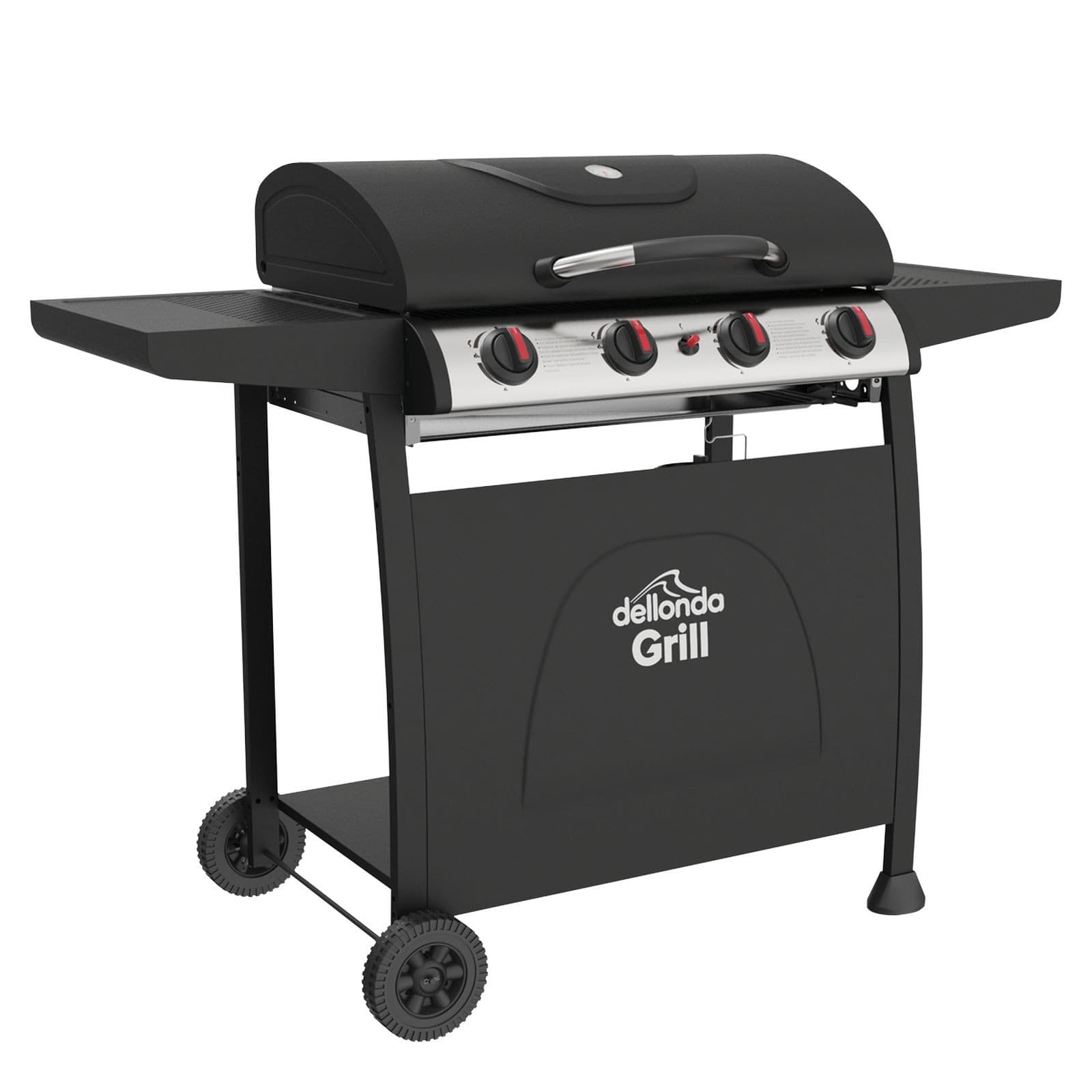 Dellonda 4 Burner Gas BBQ Grill| Ignition| Thermometer| Black/Stainless Steel