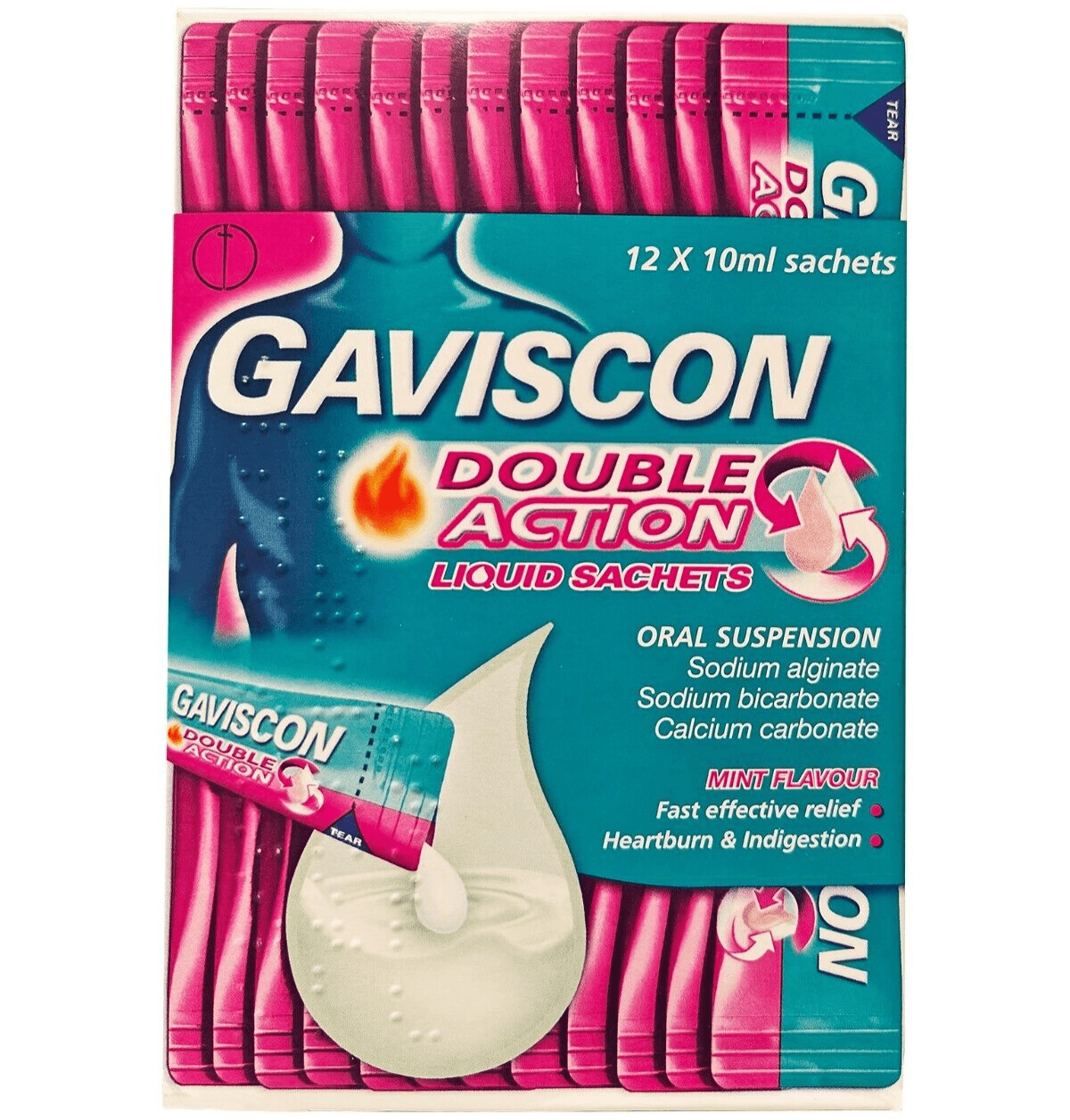 Gaviscon Double Action Liquid Sachets Mint - Heartburn and Indigestion - 10ml x 12