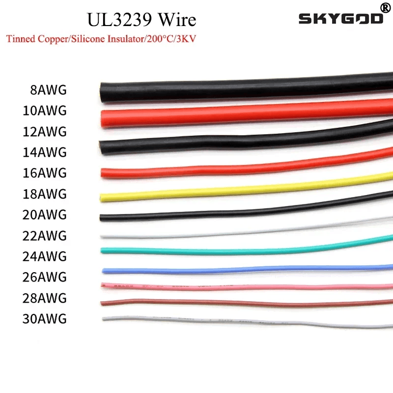 1/10M 14/16/18/20/22/24/26/28/30AWG UL3239 3KV Silicone Wire Insulated Tinned Co