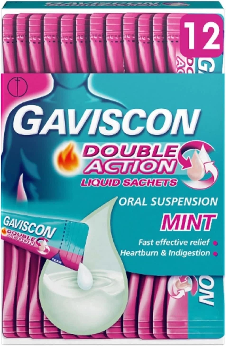 1 x Gaviscon Double Action Liquid Sachets Mint Heartburn and Indigestion 12 x 10ml
