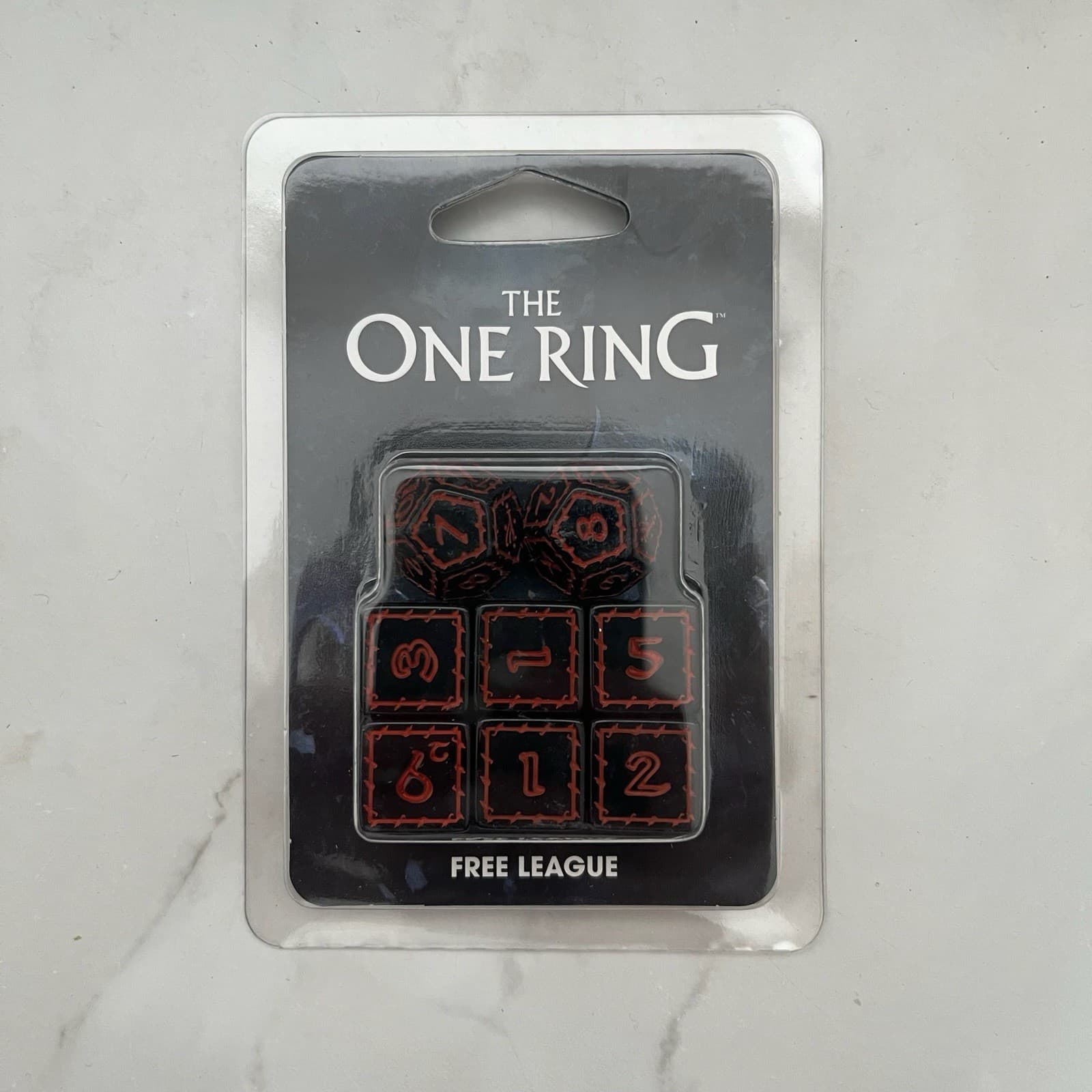 Free League The One Ring RPG Black and Red Engraved Dice Set