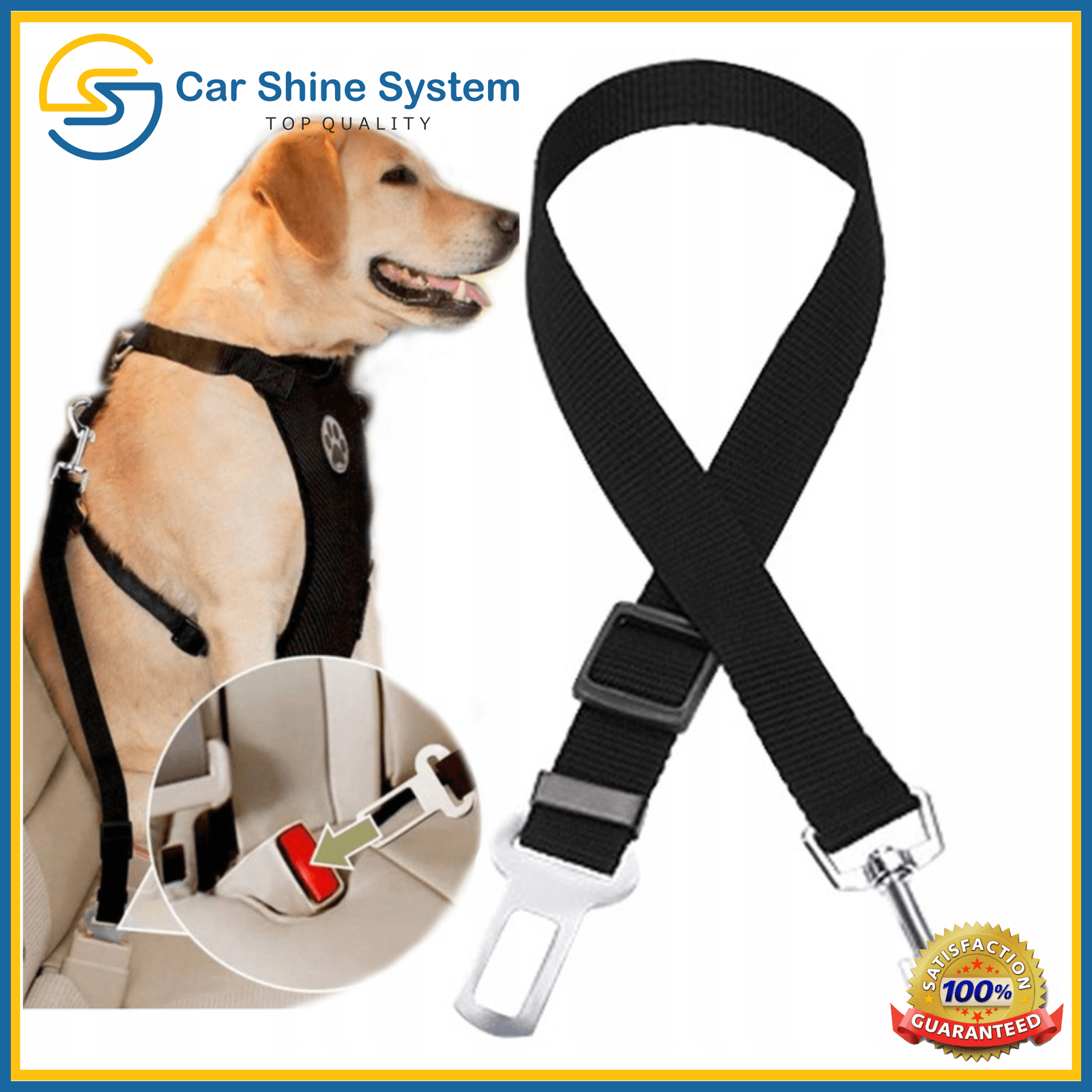DOG CAR BELT SAFETY SEAT HARNESS RESTRAINT ADJUSTABLE LEAD TRAVEL CLIP BLACK