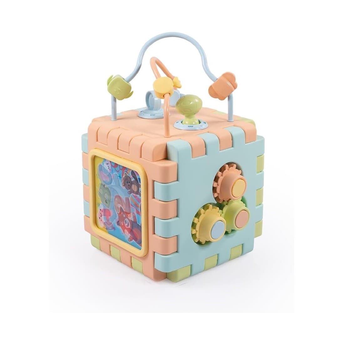 Dolu 2 In 1 Educational Cube and Puzzle Pastel Coloured Toddler Activity Toy