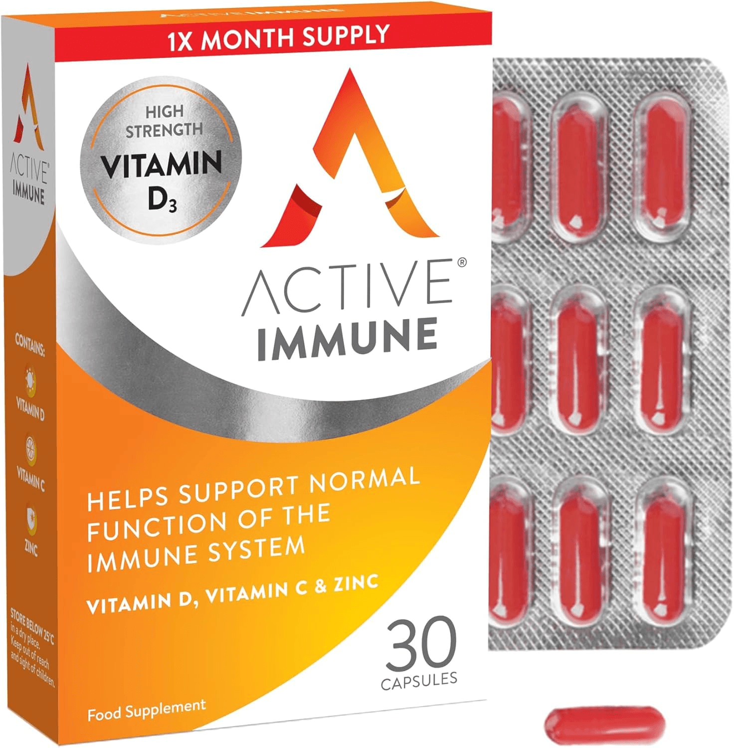 Active Immune | Vitamin D 2000IU | Vegan Formula | Vitamin D3 | Vitamin C and Zinc