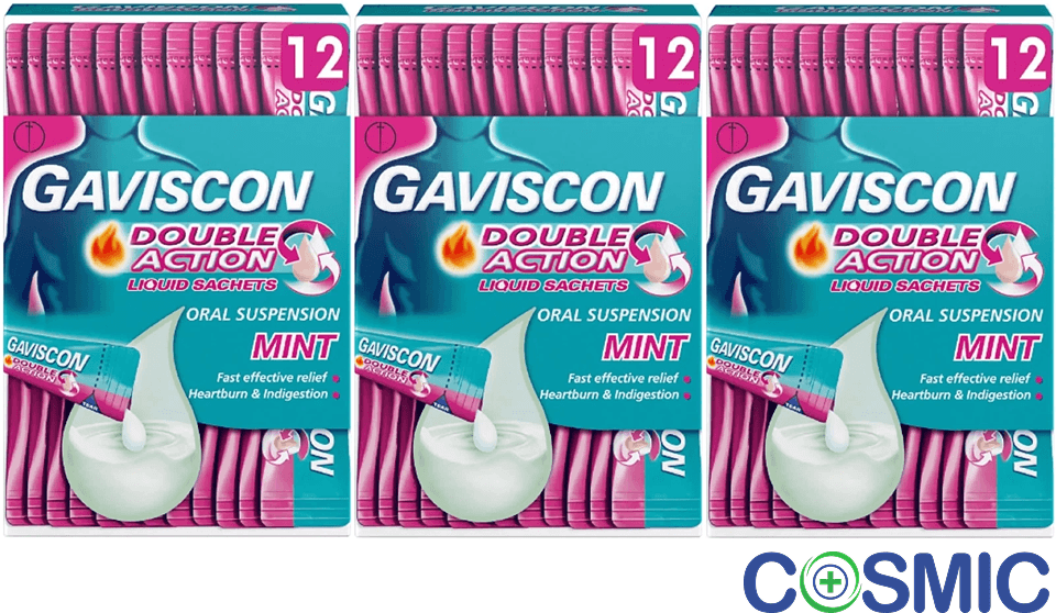 3 X GAVISCON DOUBLE ACTION LIQUID SACHETS MINT FLAVOUR - 12 X 10ML