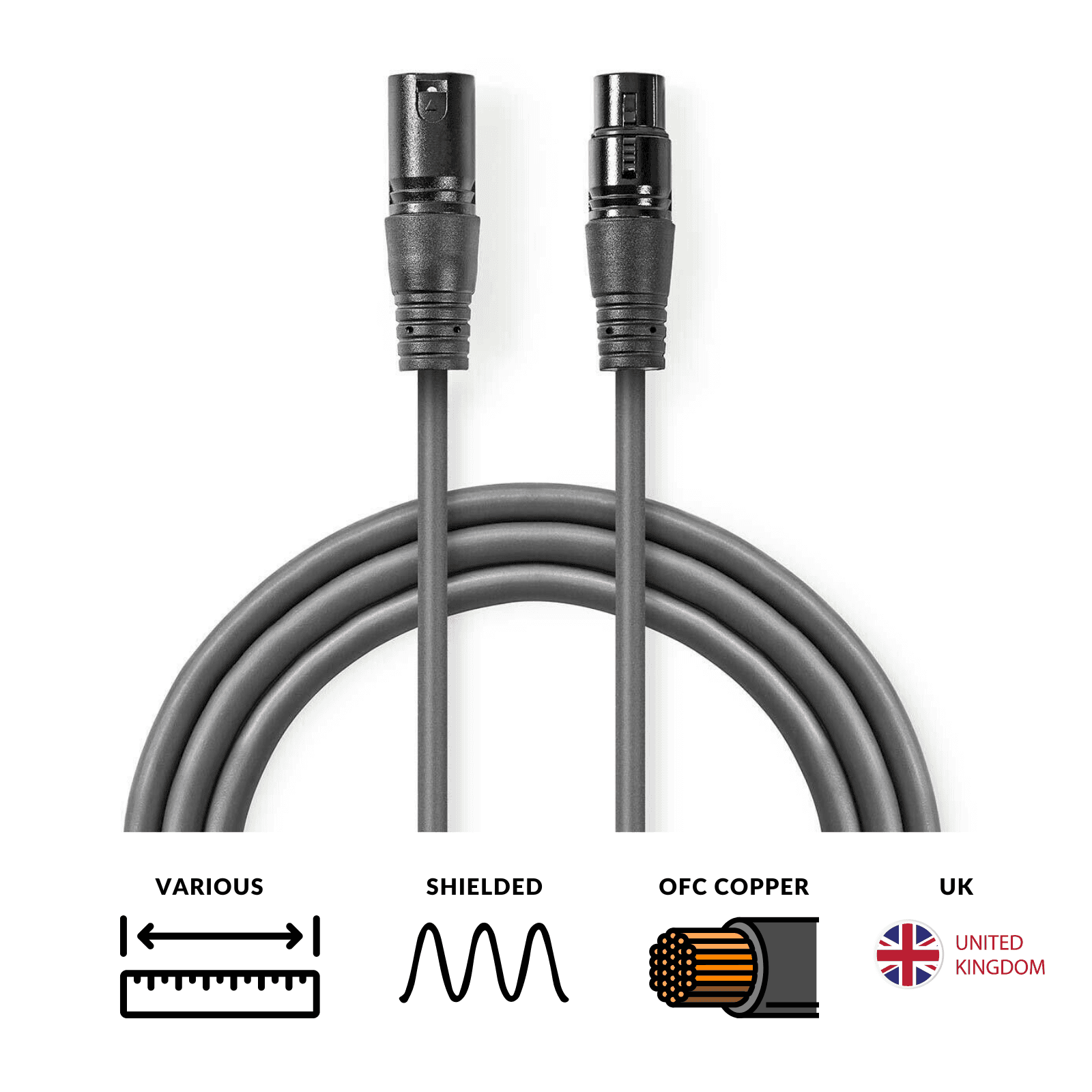 Nedis Microphone Lead Mic Cable XLR Patch Lead 3-Pin Male to 3-Pin Female 1m