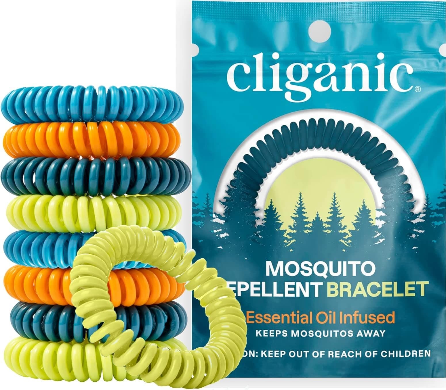 Cliganic 10 Pack Mosquito Repellent Bracelets for Adults and Kids - Natural