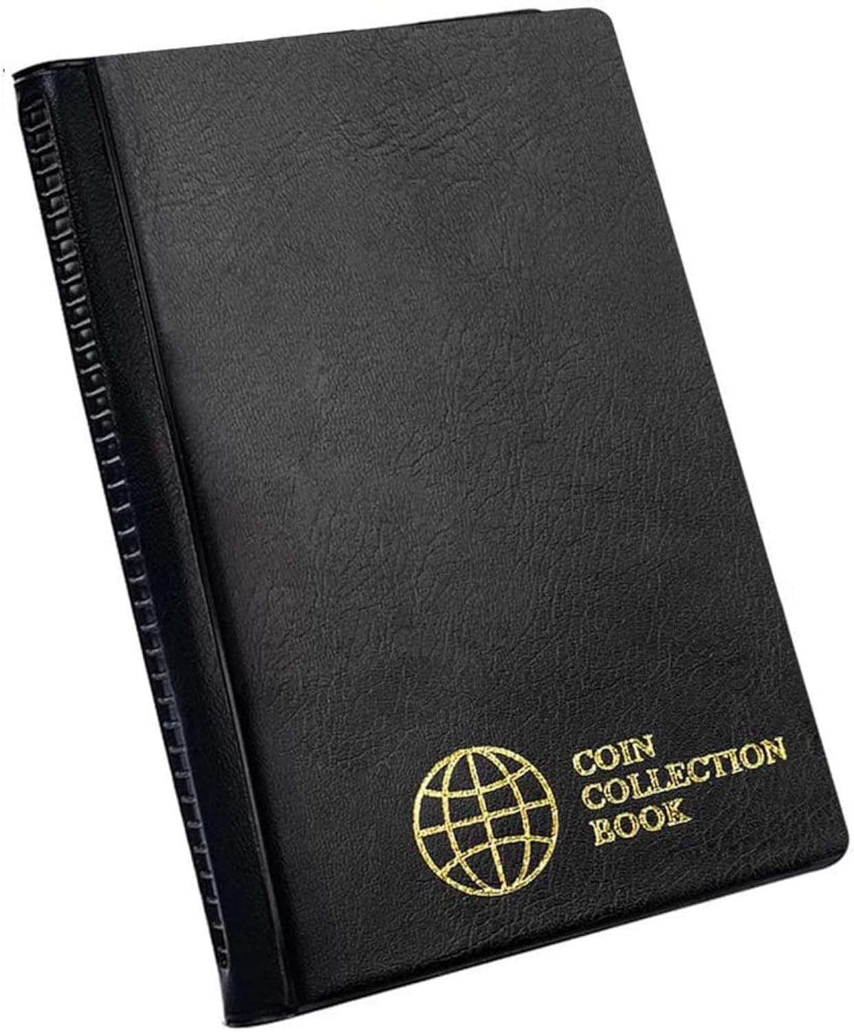Coin Collection Album 60 Pockets 45x45mm 4.5x4.5cm Pocket Size Black Faux