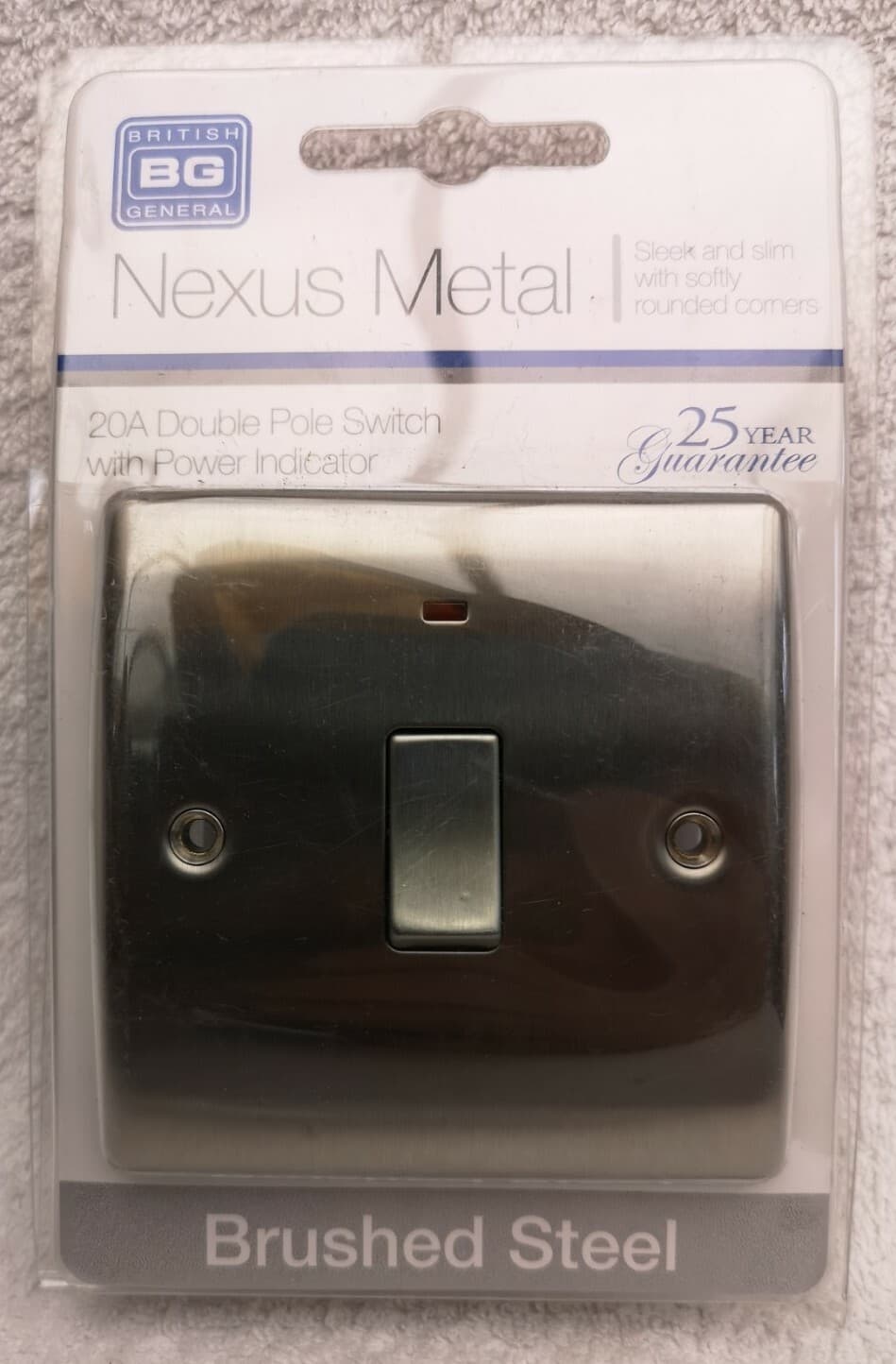 BG Nexus Metal Brushed Steel DP Switch Neon - 20A
