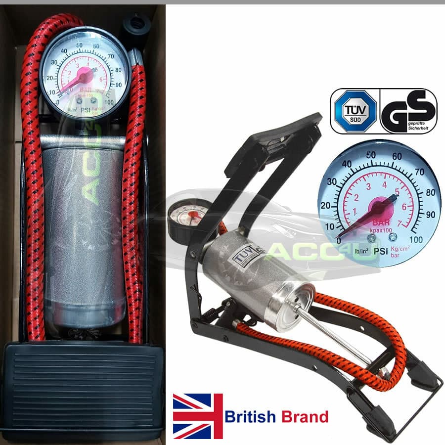 SW GS TUV Approved Car Bike Ball Air Beds Single Barrel Foot Pump + Adapters
